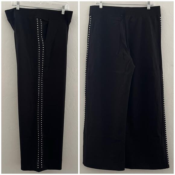 Magaschoni Studded Wide Leg Pants Women's L Pull-On Pockets Quiet Luxury NWT - Picture 2 of 9